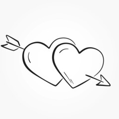 two hearts with arrow. hand drawn valentines and love symbol. vector element for valentine's day des