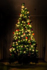 beautiful christmas tree on dark background, рождественская елка на темном фоне, зима, праздники, оф