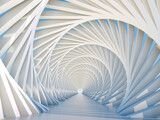 Fototapeta Perspektywa 3d - Abstract white twisted tunnel perspective. 3d render