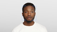 Serious Black Guy, Digital Face Scheme, Isolated On White Background