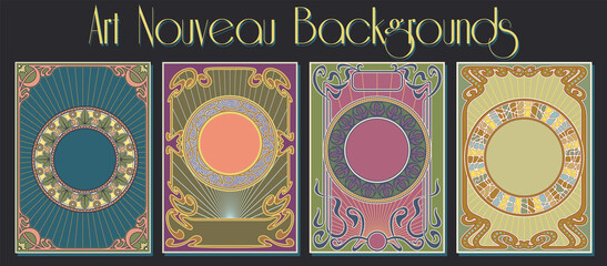 1900s Art Nouveau Style Backgrounds, Frames, Template set for Retro Posters, Covers, Invitations