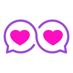 Poster - Love chat. Logotipo con 2 corazones en burbuja de habla con líneas en color rosa y violeta