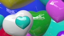 Vertical Travelling View On Colorful Candy Hearts In Loop Mode