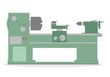 Green modern lathe machine industrial factory on white background flat vector icon design.