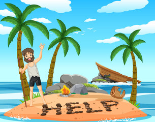 Wall Mural - A man on deserted island isolated