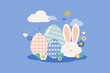 Easter egg hunt poster invitation template vector in pastel color. Concept of Happy Easter egg hunt or egg decorating art.