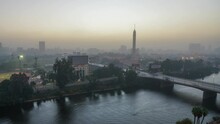 Timelapse Of Cairo And The Nile At Dusk. Egypt.