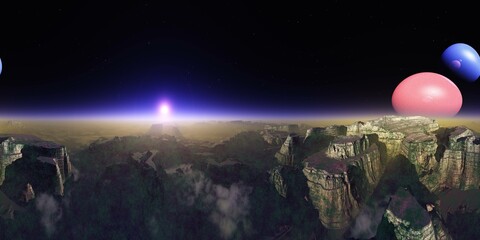 Wall Mural - alien landscape. HDRI . equidistant projection. Spherical panorama. panorama 360. environment map, 3d rendering