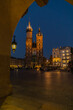 Night photos of the market square in the old town with St. Mary's Basilica.Krakow, old town.Poland.