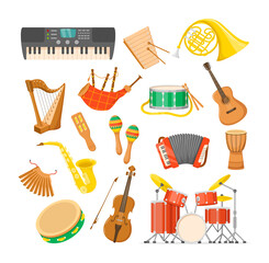 Wall Mural - Set classical musical metal wood acoustic instruments