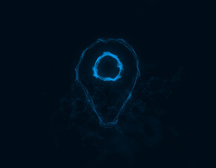Fototapete - GPS location pointer icon with glitch art effect. Connected lines with dots. Illustration