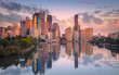 Brisbane, Australia. Cityscape image of Brisbane skyline with reflection of the city in Brisbane River at sunrise.
