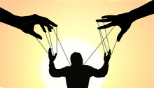 Leaders And Concepts Of Being Controlled With Psychological Persuasion, Being In Control Of Life, Puppets Of Society, Silhouette, Hands, Website, Businessmen-3d Rendering