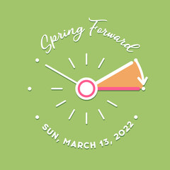 Daylight Saving Time begins March 13, 2022. Spring Forward reminder banner with date for the United States is Sunday, March 13. Vector illustration in trendy minimalist style