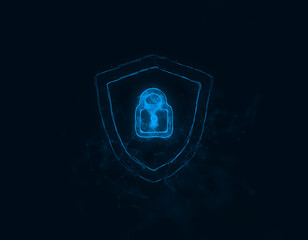 Poster - Shield security with lock icon with Plexus effect. Connected lines with dots. Illustration