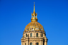 View Of The Cathédrale Saint-Louis Des Invalides, A Church Next To The Musee De L'Armee Museum On The Left Bank In Paris, France, With A Golden Dome.