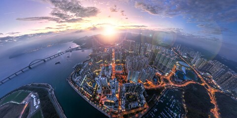Fototapete - Panorama aerial view of Hong Kong City - Tseung Kwan O