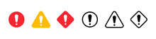 Caution Alarm Set. Caution Warning Signs Set. Attention Vector Icon, Yellow, Red And Black Fatal Error Message Element. Vector EPS 10