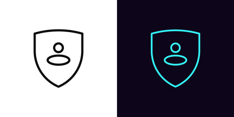 Sticker - Outline user shield icon, with editable stroke. Personal guard sign, user security pictogram