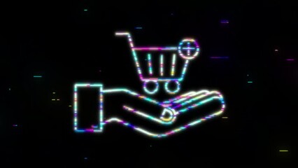 Canvas Print - Add to cart Glitch icon with hands. Shopping Cart icon. motion graphic