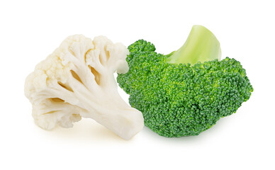 Wall Mural - Composition with fresh whole cauliflower with broccoli isolated on a white background.