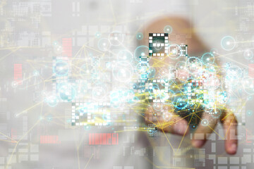 Neural network 3D illustration. Big data and cybersecurity