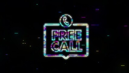 Wall Mural - Free call. Information technology. Telephone Glitch icon. Customer service. Motion Graphic