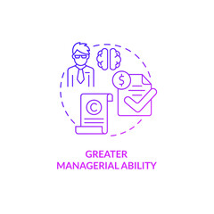 Greater managerial ability purple gradient concept icon. Competence and skills. Export business struggles abstract idea thin line illustration. Isolated outline drawing. Myriad Pro-Bold fonts used