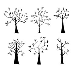Digital illustration of trees with leaves and bare vector