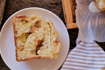 Sticker - Babka with apple and almonds. Top view.