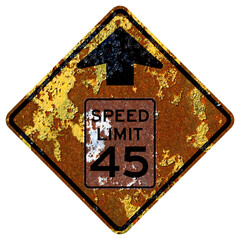 Wall Mural - Old rusty American road sign - Speed limit ahead