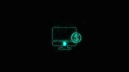 Poster - Computer monitor with dollar icon with plexus effect. Connected lines with dots. Lines plexus