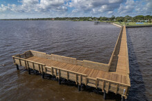 Aerial Drone View Of A River Dock In Daytona Beach, Florida