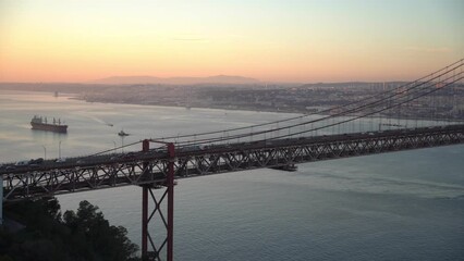 Poster -  view suspension bridge over Tagus river in Lisbon. High quality FullHD footage