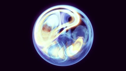 Wall Mural - blue and gold magic energy sphere. fantasy ball on black background. 4k loop