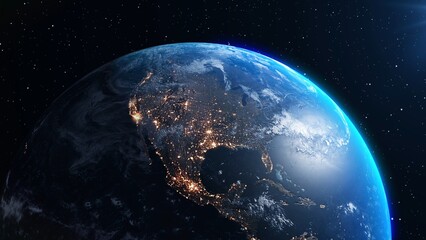 planet earth with realistic geography surface and orbital 3d cloud atmosphere . outer space view of 