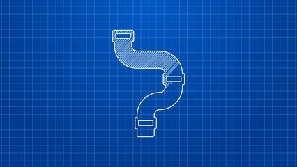 White line Industry metallic pipe icon isolated on blue background. Plumbing pipeline parts of different shapes. 4K Video motion graphic animation