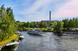 Tampere summer view to Tammerkoski rapids whit ships and boats