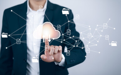 Wall Mural - man touching connect to data information on the cloud computing technology internet storage network 