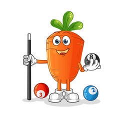 Wall Mural - carrot plays billiard character. cartoon mascot vector