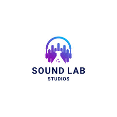 Sound wave lab laboratory logo design negative space Premium