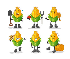 Canvas Print - corn farmer group character. cartoon mascot vector