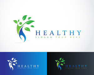 healthy logo creative people tree design concept business herbal medical