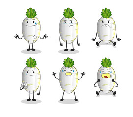 Canvas Print - white radish sad group character. cartoon mascot vector