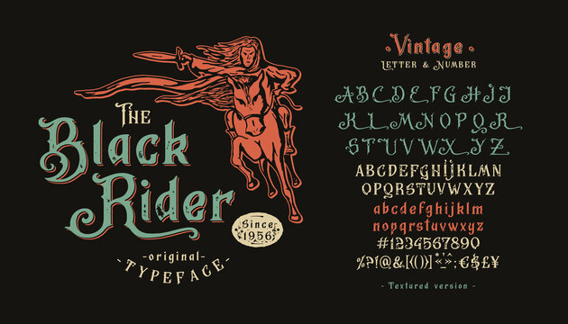 Font Black Rider. Vintage design. Old logo 