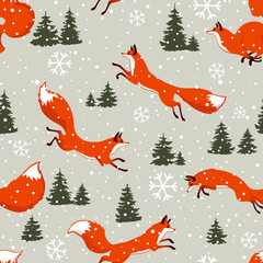 Sticker - fox seamless winter