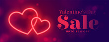 Two Neon Red Hearts Discount Banner Design