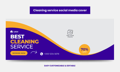 Cleaning service company social media cover photo design template. Home, office, hotel, restaurant, garden cleaning social media cover web banner