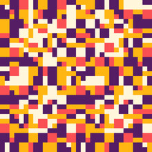 Colorful Pixels Pattern. Vector Repeated Seamless Pixels. Pink And Purple Rectangles Squares Pattern.