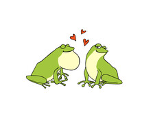 Vector Illustration Of Hand Drawn Cute Frog Couple In Love. Beautiful Design Elements, Ink Drawing, Funny Romantic Illustration. Perfect For Valentine's Day Celebration.